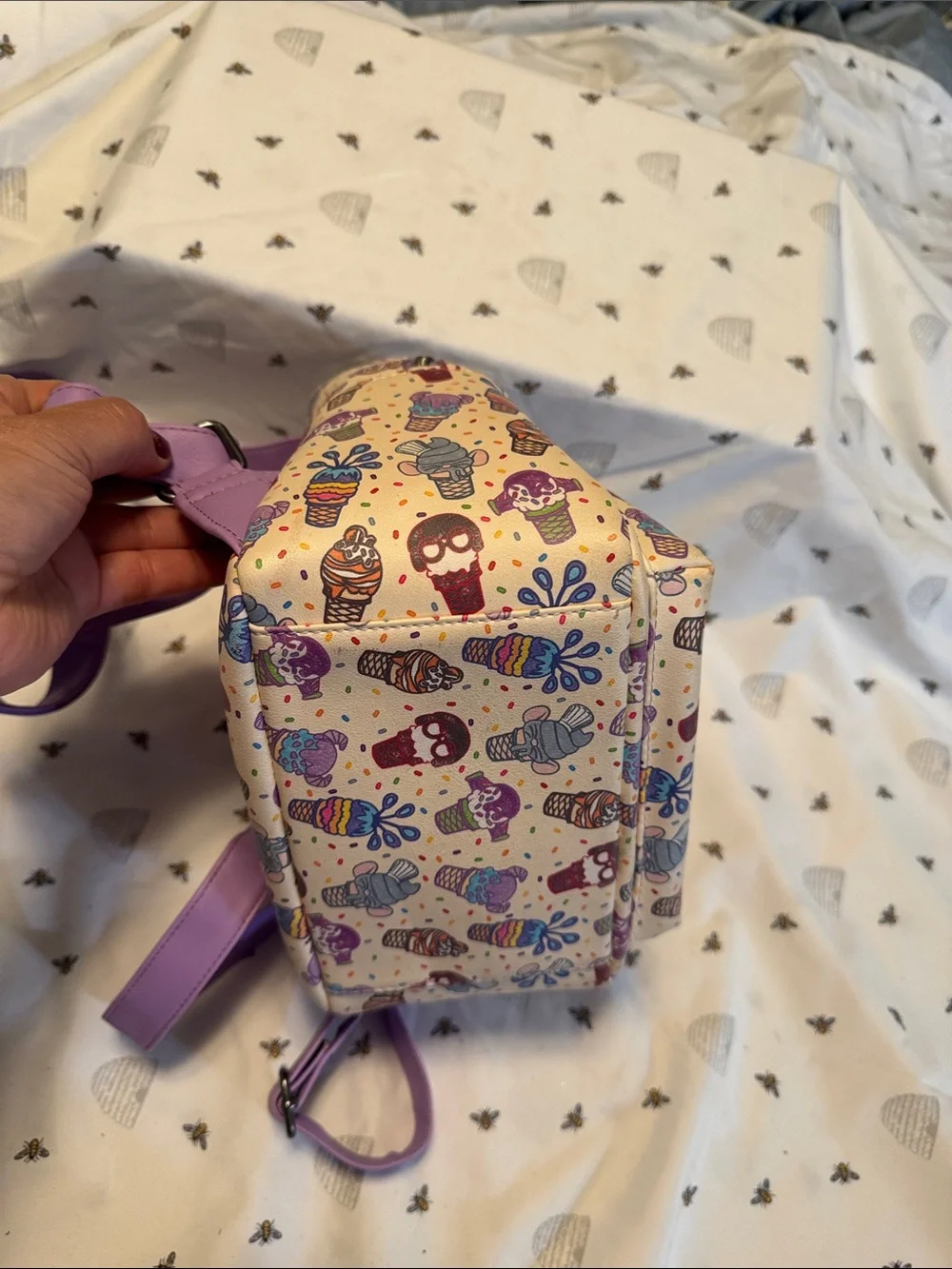 Loungefly Kids Cream Ice Cream Cone Print Mini Backpack with Purple Accents